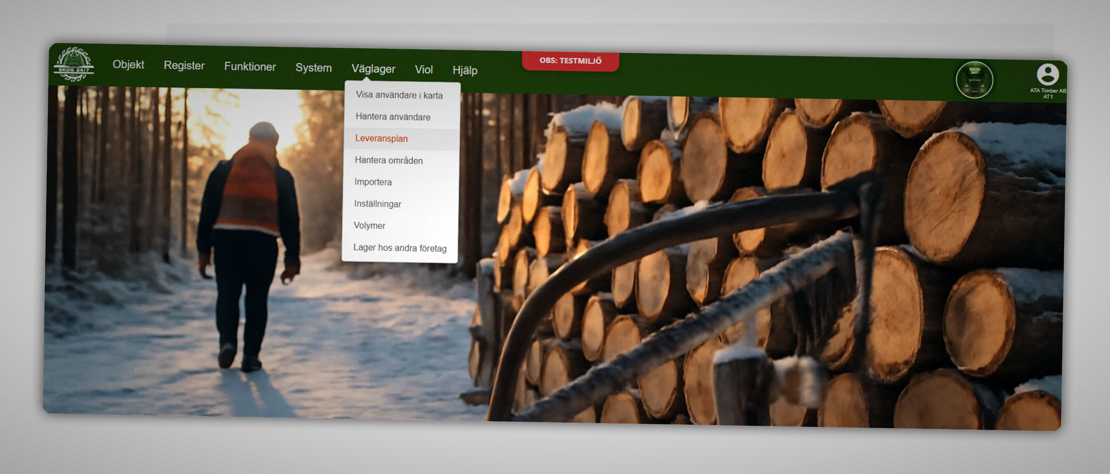 Exempel på funktioner i transportsystemet i Skog 24/7